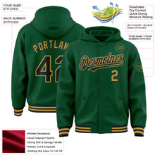 Загрузить изображение в средство просмотра галереи, Custom Kelly Green Black-Old Gold Bomber Full-Snap Varsity Letterman Hoodie Jacket
