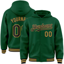 Загрузить изображение в средство просмотра галереи, Custom Kelly Green Black-Old Gold Bomber Full-Snap Varsity Letterman Hoodie Jacket
