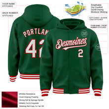 Загрузить изображение в средство просмотра галереи, Custom Kelly Green White-Red Bomber Full-Snap Varsity Letterman Hoodie Jacket
