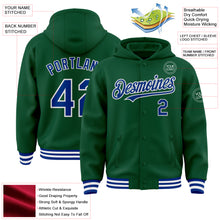 Charger l&#39;image dans la galerie, Custom Kelly Green Royal-White Bomber Full-Snap Varsity Letterman Hoodie Jacket
