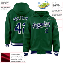 Загрузить изображение в средство просмотра галереи, Custom Kelly Green Navy-White Bomber Full-Snap Varsity Letterman Hoodie Jacket
