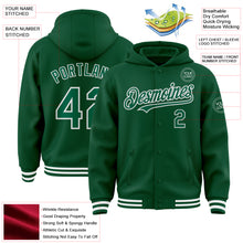 Загрузить изображение в средство просмотра галереи, Custom Kelly Green White Bomber Full-Snap Varsity Letterman Hoodie Jacket
