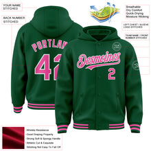 Загрузить изображение в средство просмотра галереи, Custom Kelly Green Pink-White Bomber Full-Snap Varsity Letterman Hoodie Jacket
