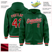 Charger l&#39;image dans la galerie, Custom Kelly Green Red-White Bomber Full-Snap Varsity Letterman Hoodie Jacket
