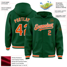 Загрузить изображение в средство просмотра галереи, Custom Kelly Green Orange-White Bomber Full-Snap Varsity Letterman Hoodie Jacket
