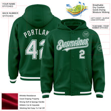 Charger l&#39;image dans la galerie, Custom Kelly Green White Bomber Full-Snap Varsity Letterman Hoodie Jacket
