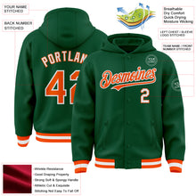 Загрузить изображение в средство просмотра галереи, Custom Kelly Green Orange-White Bomber Full-Snap Varsity Letterman Hoodie Jacket
