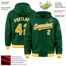 Загрузить изображение в средство просмотра галереи, Custom Kelly Green Gold-White Bomber Full-Snap Varsity Letterman Hoodie Jacket
