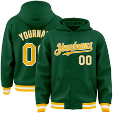 Загрузить изображение в средство просмотра галереи, Custom Kelly Green Gold-White Bomber Full-Snap Varsity Letterman Hoodie Jacket
