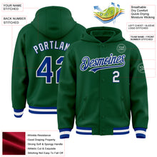 Charger l&#39;image dans la galerie, Custom Kelly Green Royal-White Bomber Full-Snap Varsity Letterman Hoodie Jacket
