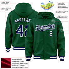 Charger l&#39;image dans la galerie, Custom Kelly Green Navy-White Bomber Full-Snap Varsity Letterman Hoodie Jacket
