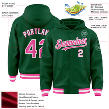 Charger l&#39;image dans la galerie, Custom Kelly Green Pink-White Bomber Full-Snap Varsity Letterman Hoodie Jacket
