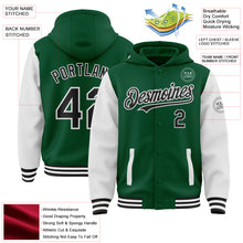 Charger l&#39;image dans la galerie, Custom Kelly Green Black-White Bomber Full-Snap Varsity Letterman Two Tone Hoodie Jacket
