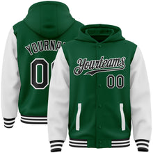 Charger l&#39;image dans la galerie, Custom Kelly Green Black-White Bomber Full-Snap Varsity Letterman Two Tone Hoodie Jacket
