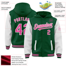 Загрузить изображение в средство просмотра галереи, Custom Kelly Green Pink-White Bomber Full-Snap Varsity Letterman Two Tone Hoodie Jacket
