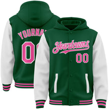 Загрузить изображение в средство просмотра галереи, Custom Kelly Green Pink-White Bomber Full-Snap Varsity Letterman Two Tone Hoodie Jacket
