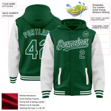 Charger l&#39;image dans la galerie, Custom Kelly Green White Bomber Full-Snap Varsity Letterman Two Tone Hoodie Jacket
