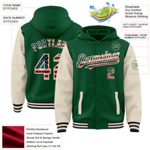 Charger l&#39;image dans la galerie, Custom Kelly Green Vintage USA Flag Cream-Black Bomber Full-Snap Varsity Letterman Two Tone Hoodie Jacket
