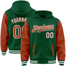 Загрузить изображение в средство просмотра галереи, Custom Kelly Green Texas Orange-White Bomber Full-Snap Varsity Letterman Two Tone Hoodie Jacket
