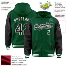 Charger l&#39;image dans la galerie, Custom Kelly Green Black-White Bomber Full-Snap Varsity Letterman Two Tone Hoodie Jacket
