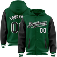 Charger l&#39;image dans la galerie, Custom Kelly Green Black-White Bomber Full-Snap Varsity Letterman Two Tone Hoodie Jacket
