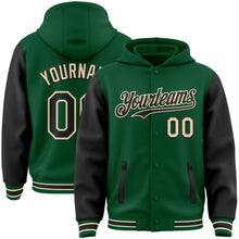 Charger l&#39;image dans la galerie, Custom Kelly Green Black-Cream Bomber Full-Snap Varsity Letterman Two Tone Hoodie Jacket
