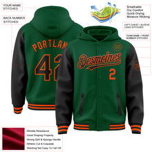 Загрузить изображение в средство просмотра галереи, Custom Kelly Green Black-Orange Bomber Full-Snap Varsity Letterman Two Tone Hoodie Jacket
