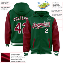 Загрузить изображение в средство просмотра галереи, Custom Kelly Green Crimson-White Bomber Full-Snap Varsity Letterman Two Tone Hoodie Jacket
