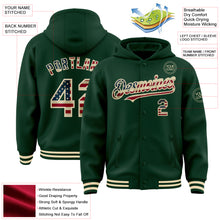 Загрузить изображение в средство просмотра галереи, Custom Green Vintage USA Flag-Cream Bomber Full-Snap Varsity Letterman Hoodie Jacket
