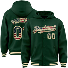 Charger l&#39;image dans la galerie, Custom Green Vintage USA Flag-Cream Bomber Full-Snap Varsity Letterman Hoodie Jacket
