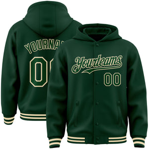 Custom Green Cream Bomber Full-Snap Varsity Letterman Hoodie Jacket