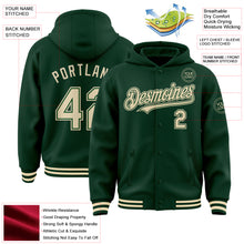 Charger l&#39;image dans la galerie, Custom Green Cream Bomber Full-Snap Varsity Letterman Hoodie Jacket
