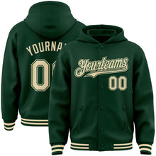 Charger l&#39;image dans la galerie, Custom Green Cream Bomber Full-Snap Varsity Letterman Hoodie Jacket
