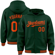 Charger l&#39;image dans la galerie, Custom Green Orange-Black Bomber Full-Snap Varsity Letterman Hoodie Jacket
