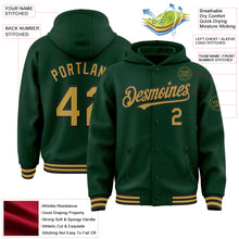 Загрузить изображение в средство просмотра галереи, Custom Green Old Gold-Black Bomber Full-Snap Varsity Letterman Hoodie Jacket
