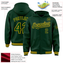 Charger l&#39;image dans la galerie, Custom Green Gold Bomber Full-Snap Varsity Letterman Hoodie Jacket
