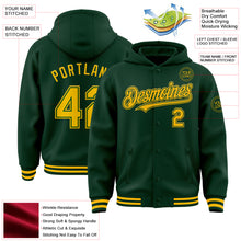 Загрузить изображение в средство просмотра галереи, Custom Green Gold Bomber Full-Snap Varsity Letterman Hoodie Jacket
