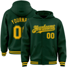 Загрузить изображение в средство просмотра галереи, Custom Green Gold Bomber Full-Snap Varsity Letterman Hoodie Jacket
