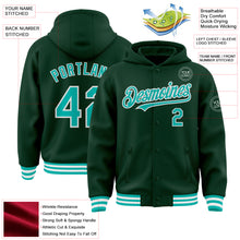 Charger l&#39;image dans la galerie, Custom Green Aqua-White Bomber Full-Snap Varsity Letterman Hoodie Jacket
