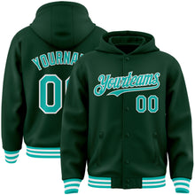 Charger l&#39;image dans la galerie, Custom Green Aqua-White Bomber Full-Snap Varsity Letterman Hoodie Jacket
