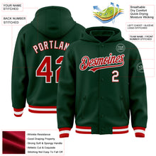 Charger l&#39;image dans la galerie, Custom Green Red-White Bomber Full-Snap Varsity Letterman Hoodie Jacket
