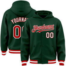 Charger l&#39;image dans la galerie, Custom Green Red-White Bomber Full-Snap Varsity Letterman Hoodie Jacket
