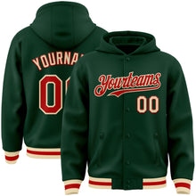 Charger l&#39;image dans la galerie, Custom Green Red-Cream Bomber Full-Snap Varsity Letterman Hoodie Jacket
