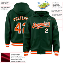 Charger l&#39;image dans la galerie, Custom Green Orange-White Bomber Full-Snap Varsity Letterman Hoodie Jacket
