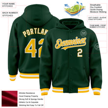 Charger l&#39;image dans la galerie, Custom Green Gold-White Bomber Full-Snap Varsity Letterman Hoodie Jacket
