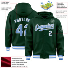 Charger l&#39;image dans la galerie, Custom Green Light Blue-White Bomber Full-Snap Varsity Letterman Hoodie Jacket
