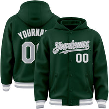 Charger l&#39;image dans la galerie, Custom Green Gray-White Bomber Full-Snap Varsity Letterman Hoodie Jacket
