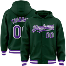 Charger l&#39;image dans la galerie, Custom Green Purple-White Bomber Full-Snap Varsity Letterman Hoodie Jacket
