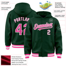 Charger l&#39;image dans la galerie, Custom Green Pink-White Bomber Full-Snap Varsity Letterman Hoodie Jacket
