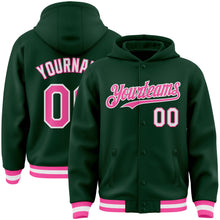 Charger l&#39;image dans la galerie, Custom Green Pink-White Bomber Full-Snap Varsity Letterman Hoodie Jacket
